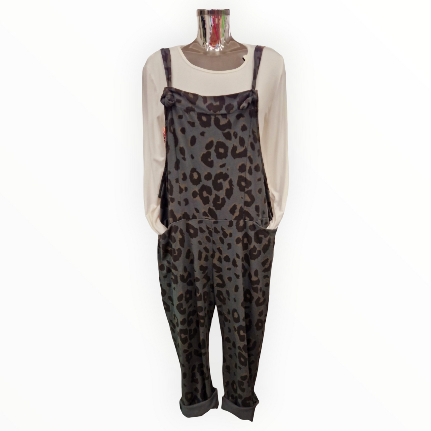 Leopard Dungarees - Grey