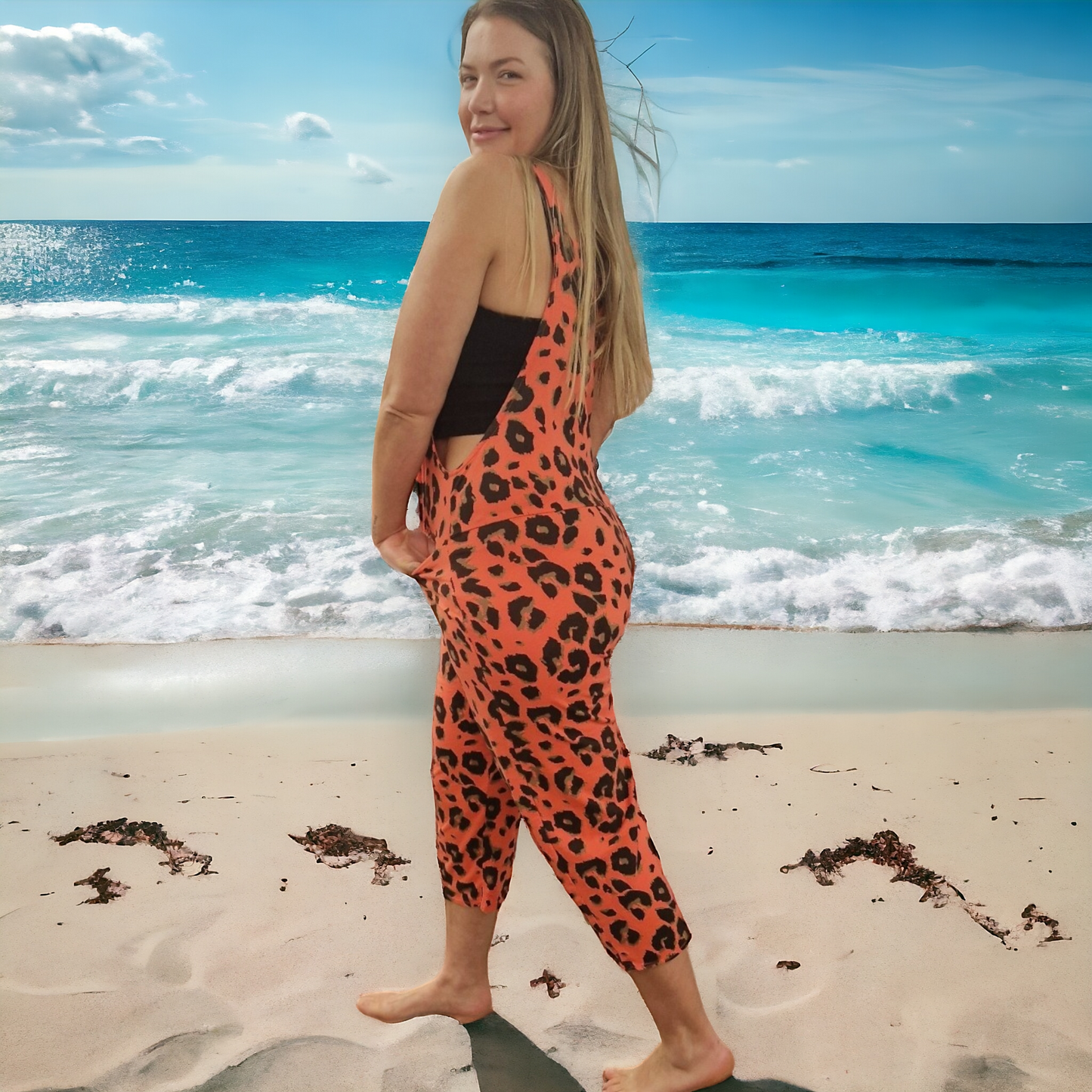 Leopard Dungarees - Orange