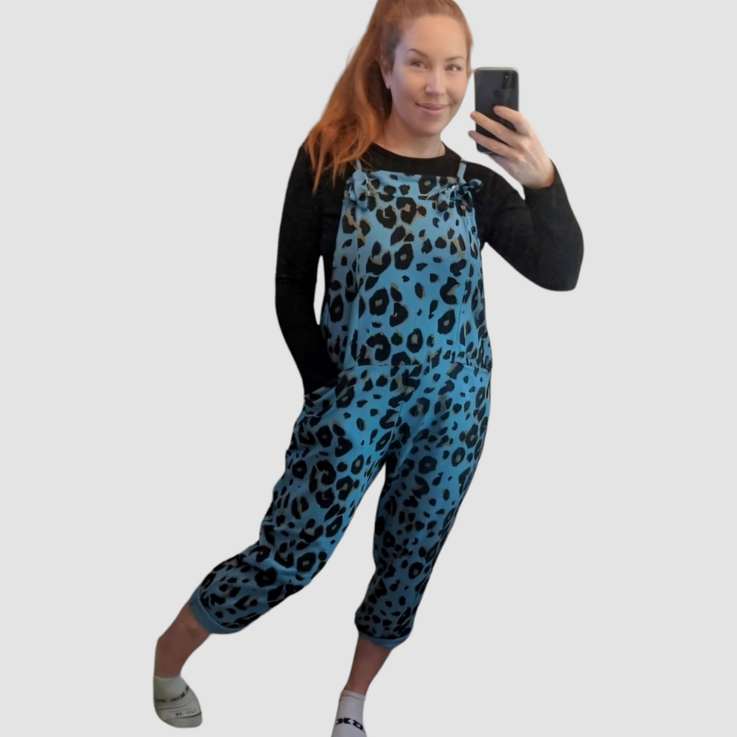 Leopard Dungarees - Denim Blue