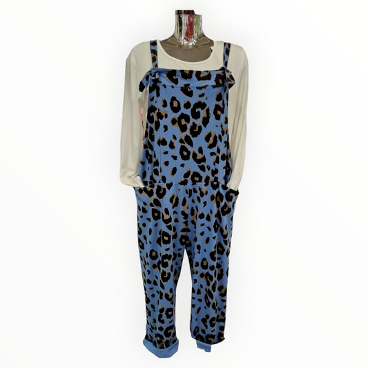 Leopard Dungarees - Denim Blue