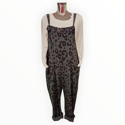 Leopard Dungarees - Grey