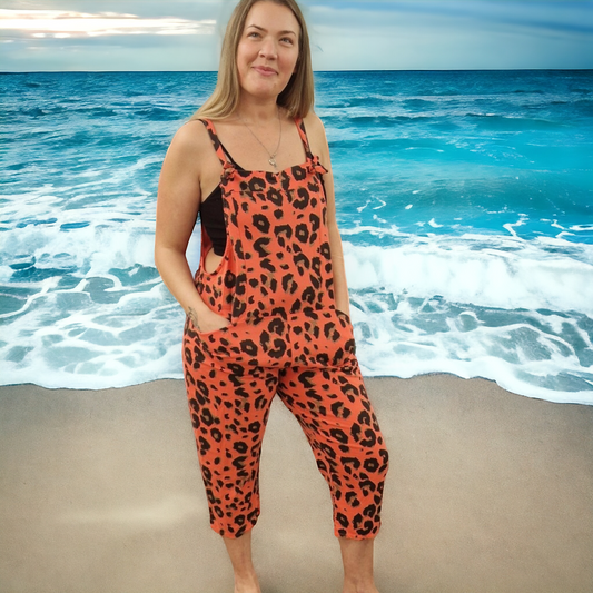 Leopard Dungarees - Orange