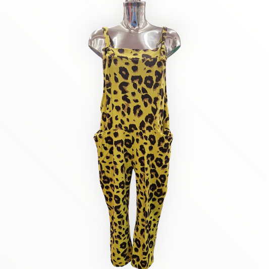 Leopard Dungarees - Lime